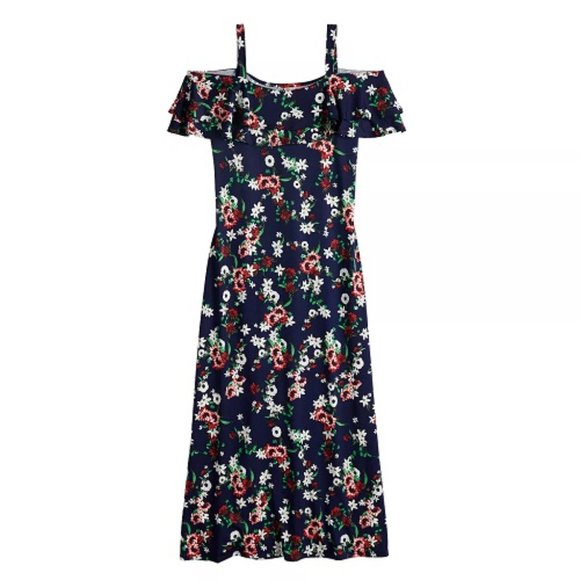 Women's Nina Leonard Floral Cold-Shoulder Ruffle Maxi Dress XL - Picture 3 of 3